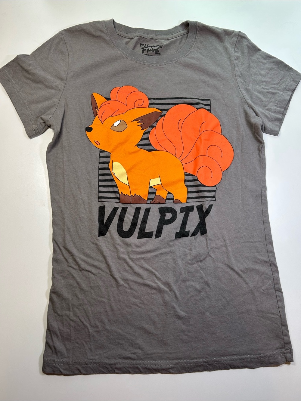 Mighty Fine Pokemon Vulpix Junior's M Medium Gray Crew Neck Short SleevesTee